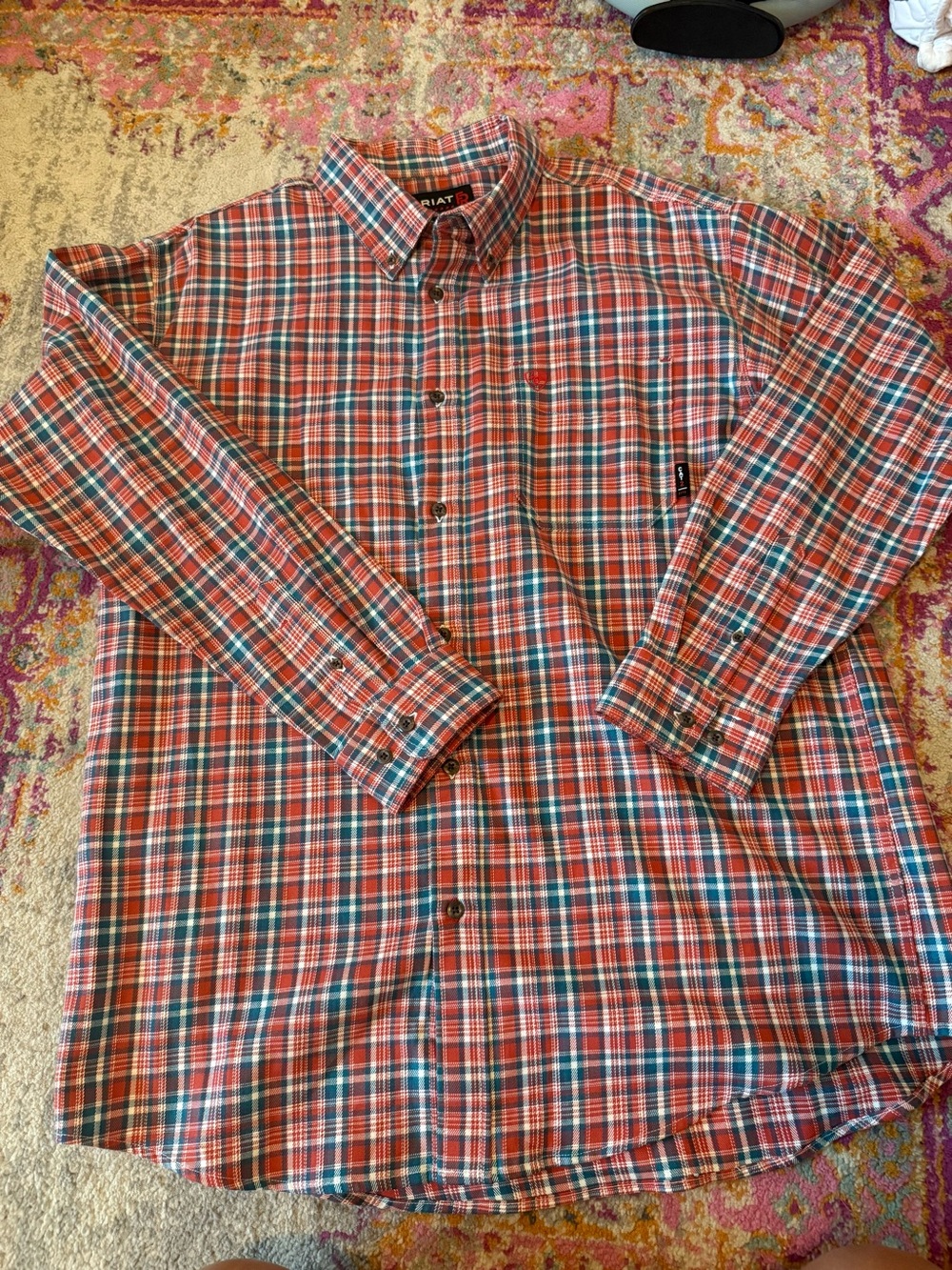 Ariat Men's Orange and Blue Plaid Button-Down Shirt